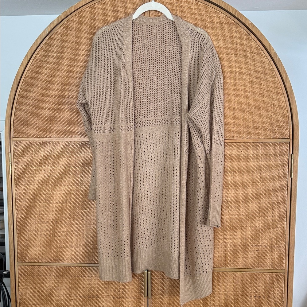 Elegant Women's Beige Open-Knit Cardigan